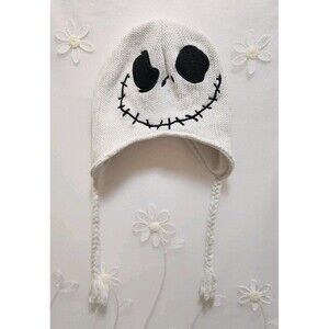 Disney Nightmare Before Christmas White Beanie Jack Skeleton Knit Hat Spooky